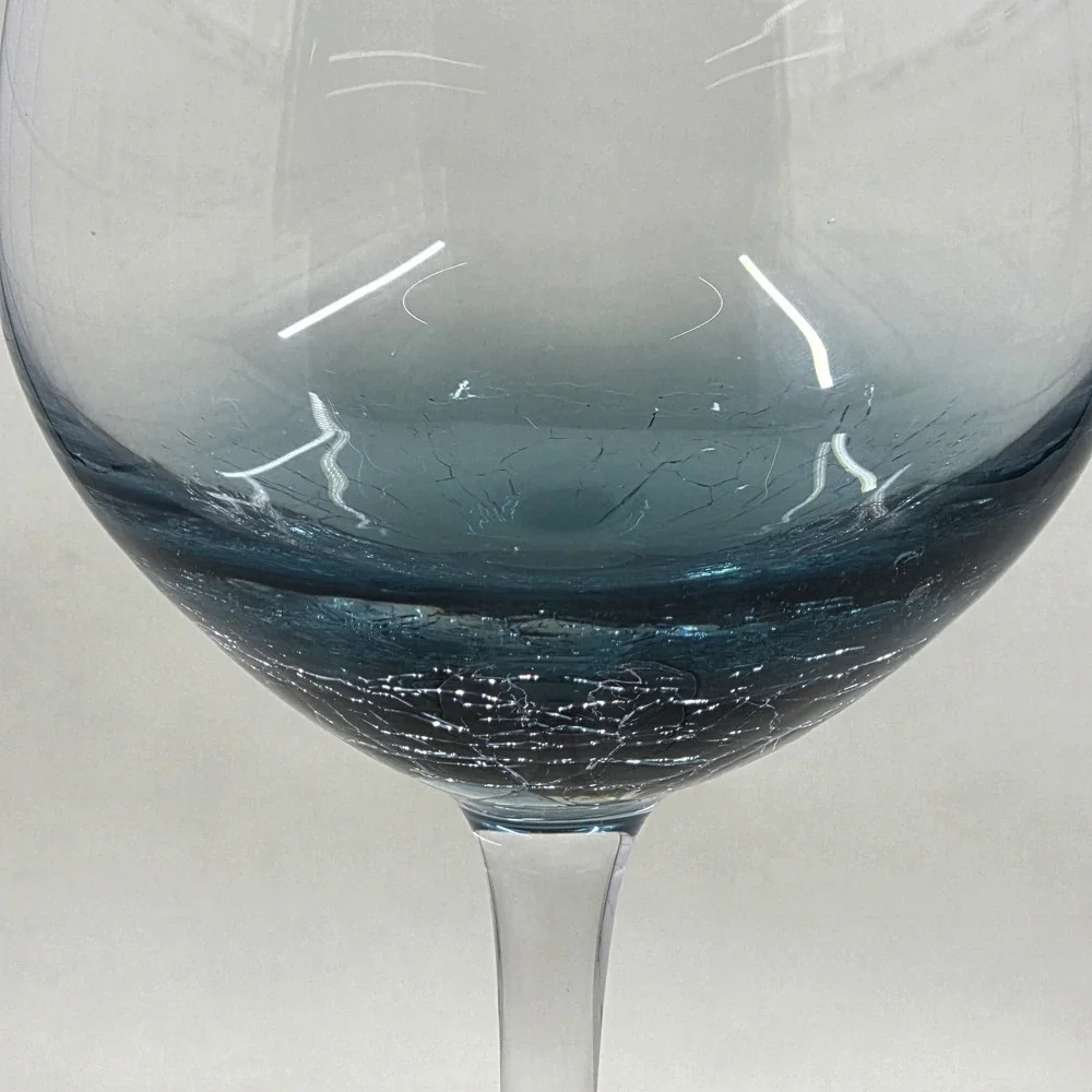 Pier 1 Teal Blue Crackle White Wine Glass 16 Oz 8-7/8